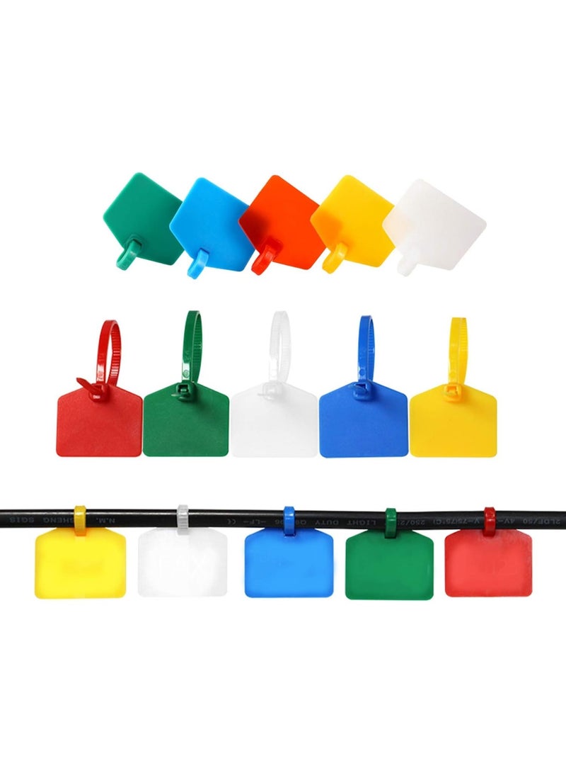 Cable Zip Tie with Tag,Wire Zip Ties with Label,100 Pcs Plastic Nylon Cable Ties,Multi Color Self-Locking Write on Tie Wraps - Image 1